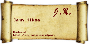 Jahn Miksa névjegykártya